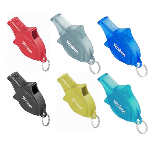 Wrzbest Sports Referee Coach Whistle,Bulk Dolphin Shape Pealess Plastic Whistles with Rubber Teeth Protector and Lanyard (2 General Light Blue Whistle)