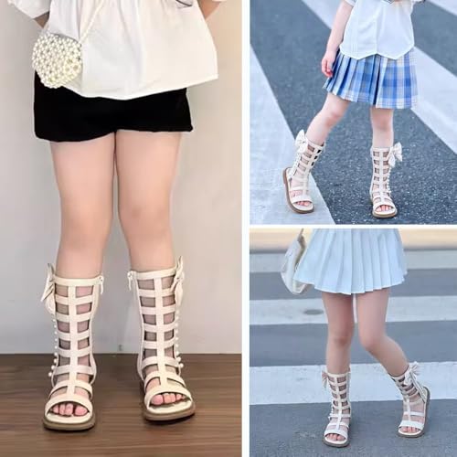 Image of Skeblo Girls Rivet Gladiator Sandals Summer Princess Dress Strappy Flats Zip Up Boots Shoes
