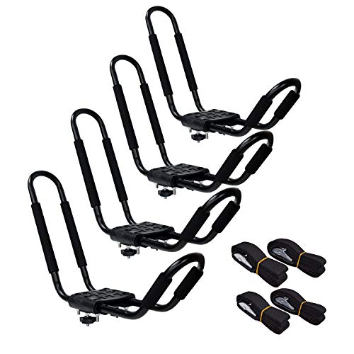 Nisorpa Kayak Roof Rack 2 Pairs Kayak Carrier, SUV Roof Rack for Kayak Soft Kayak Roof J Rack Car Kayak Rack Canoe Carrier, J-Bar Kayak Roof Rack, J Hooks for Kayak Surf Ski Roof Carrier Rack
