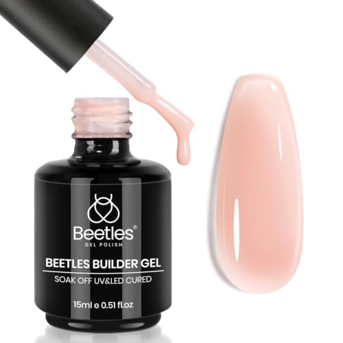 Beetles Builder Gel for Nails 0.51 oz 8 in 1 Jelly Nude Thickening Strengthening Building Apex for Beginner DIY Salon at Home UV & LED Lamp Cured