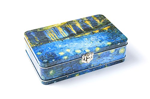 Image of DAHO Metal Storage Box with Hinge for Office, School, Home, Makeup, Arts & Crafts and Accessories (Starry Night Over the Rhone)