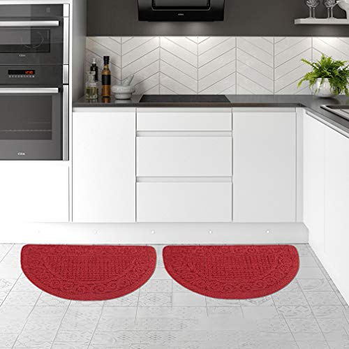 Vanzavanzu Kitchen Rugs, 2 Pack 31"X19" Kitchen Mats, Half Moon Round Kitchen Rugs Carpet, Designed In Latex Anti Skid Absorbent And Machine Washable For Kitchen Doorway Bathroom Floors (Burgundy) #TOP2