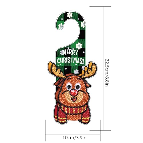 Image of AiYuanzsh Diamond Painting Christmas Door Sign Pendant Kits for Door Decoration, Christmas Deer 5D Crystal Rhinestones Diamond Art Hanging Door by Number Kits Hanging Home Decor Gift