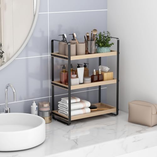 Image of HNRLOY Bathroom Counter Organizer,Bathroom Countertop Organizer,Counter Shelf,Countertop Storage,Organization and Storage,Makeup Shelf,Sink Caddy(Burlywood 3 Tier)