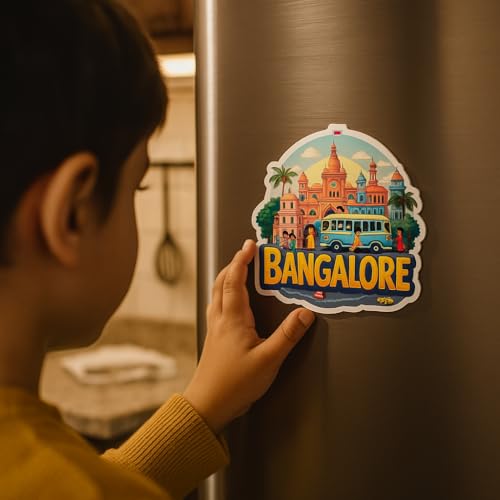 Image of Naxon Indian City Bangalore Theme Souvenir Wooden Fridge Magnet for Refrigerator - Printed Fridge Magnet for Kitchen & Home Decor | Perfect Souvenir Gift | Size 3x3 in | Pack of 1