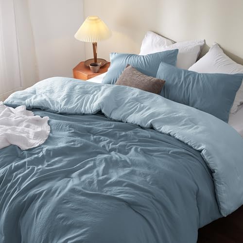 Image of Bedsure King Comforter Set, Mineral Blue Soft Prewashed Bedding for All Seasons, 3 Pieces GentleSoft Bed Set, 1 Lightweight Comforter (104 inchx90 inch) and 2 Pillowcases (20 inchx36 inch)