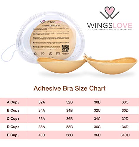Wingslove Adhesive Bra Reusable Strapless Self Silicone Push-up Invisible Sticky Bras for Backless Dress (Beige,B)