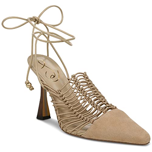 Image of Sam Edelman Womens Trinity Suede Ankle Wrap Pumps Ivory 8.5 Medium (B,M)