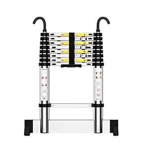 Teenza Teleskopleiter, 2,6 m, Aluminium-Leiter, klappbare Leiter, Stabiler Haken, 150 kg Belastung, Norm EN131