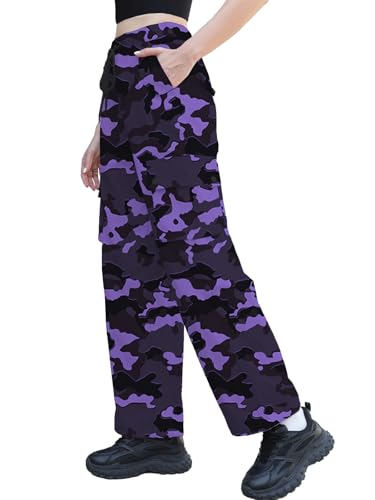 Image of Cromoncent Cargo Pants Girls & Women Parachute Pants Y2K Baggy Rave Clothes Waterproof with Pockets, 6 Years - 3XL