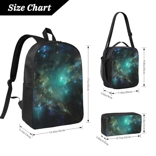Backpack Set with Lunch Bag & Pencil Case Galaxy Background Print Oxford Fabric Portable Useful Bag Set4