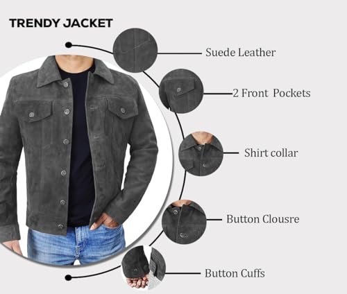 Image of Men's Suede Leather Jacket - Western Style Cowboy Trucker Leather Jackets for Adult Outerwear