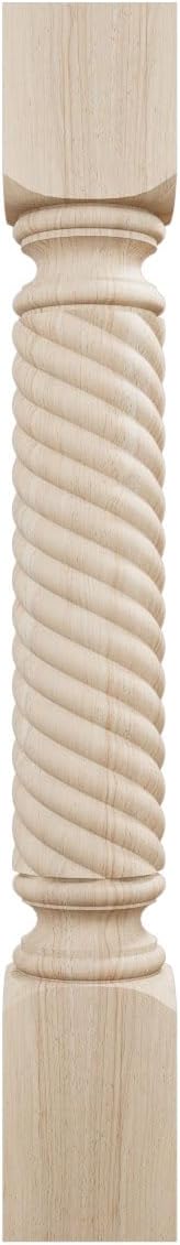 Ekena Millwork COL05X05X35HARW Hamilton Rope Cabinet Column (Top Block: 6", Bottom Block: 7"), 5"W x 5"D x 35 1/2"H, Rubberwood