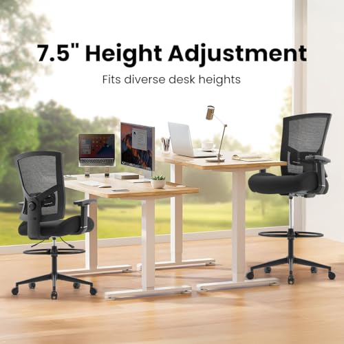 Image of 500lbs Drafting Chair,Big and Tall Office Chair for Standing Desk with Wide Seat,2D Adjustable Lumbar Support,Ergonomic Office Chair with Footrest for Home,Drawing or Counter Height Use