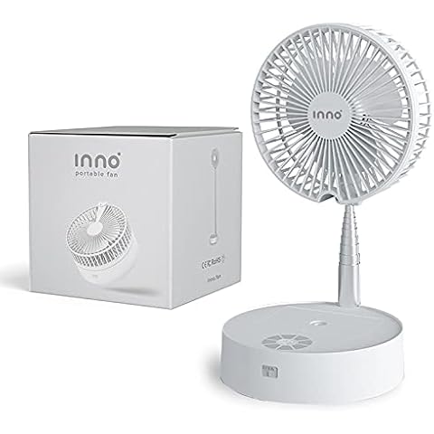INNO Portable Fan & Essential Oil Diffuser – Foldable Standing or Desk Fan with Night Light, Air Diffuser, Humidifier – 24 Hr. Run Time White Cover