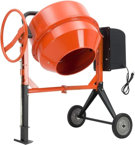 TABU Electric Cement Mixer, 5.0 Cu Ft Portable Concrete Mixer, Mortar Mixing for Stucco/Seeds, Freestanding Cement Mixing Tools with Wheels for Stucco