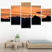 SIGNWIN 5 Panel Canvas Wall Art Sunset in The Mountains for Home Decorations Ready to Hang - 60