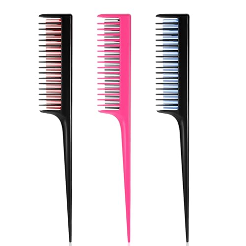 3 Stück Stielkamm Toupierkamm Triple Teasing Kamm Für Frauen Und Männer Strähnenkamm Friseur Hitzebeständiger Kunststoff-Rattenschwanzkamm Teasing Abteilkämme Für Flechten Haarstyling Toupieren