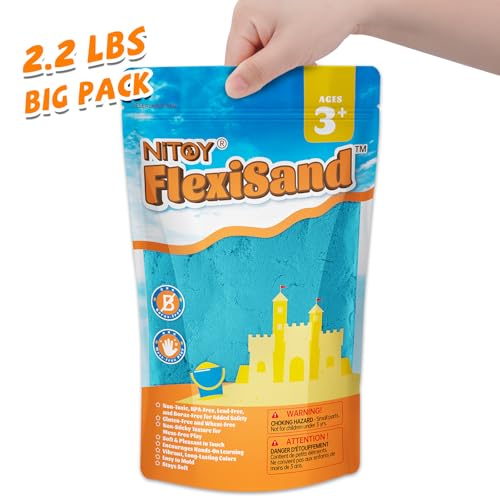 Image of NiToy FlexiSand 2.2Lbs Sand Toy, Never Dries Out-Fun for 3 Years and up Kids Bulk Refill for Sensory Sand Box Toys, Ideal for Shaping, Squeezing and Molding(Dark Blue)