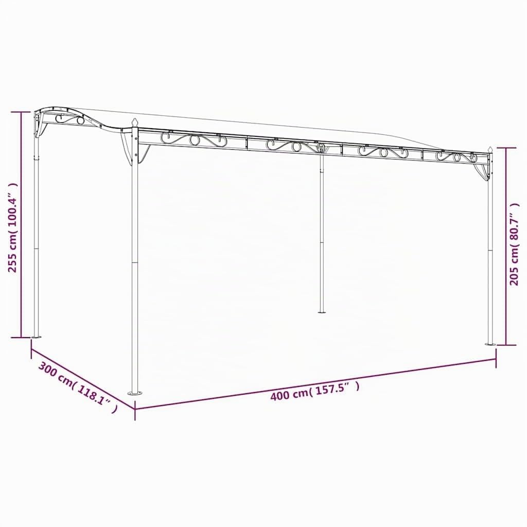 Auvent de Jardin 4x3 m Tonnelle Adossée Cadre en Acier Revêtu de Poudre Structure Courbée et Toit en Tissu Crème Abri de Terrasse pour Réunions et Événements en Plein Air