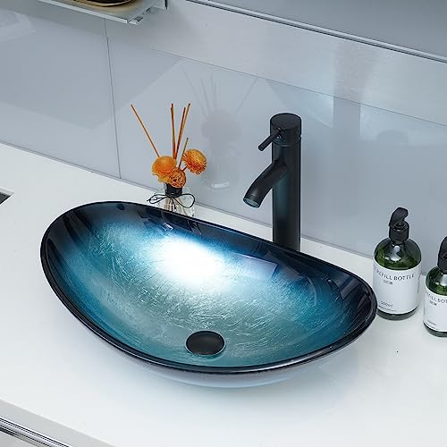 Glas Waschbecken Aufsatzwaschbecken Mit Ablauf | Modernes Badezimmer Waschtisch 54x35cm