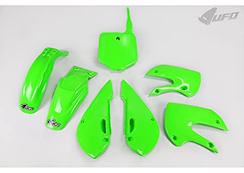 UFO Plast Complete Plastic Kit Green compatible with KLX 110 2001-2009 Replacement Body Panel Set with Front Fender Rear Fender Side Panels Shrouds and Number Plate