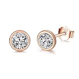 wynn's Silver Stud Earrings for Women, 925 Sterling Silver Rose Gold Cubic Zirconia Stud Earrings, 4mm Tiny Small Sleeper Cartilage Round Studs for Girls Men, Come with Silver Earring Backs