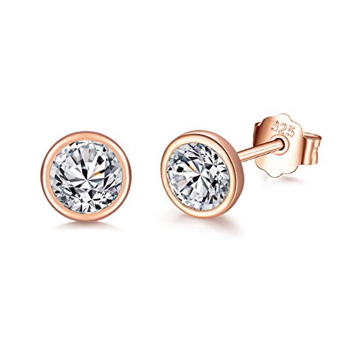 Image of wynn's Silver Stud Earrings for Women, 925 Sterling Silver Rose Gold Cubic Zirconia Stud Earrings, 3mm Tiny Small Sleeper Cartilage Round Studs for Girls Men, Come with Silver Earring Backs