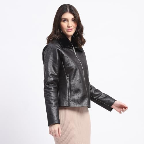 Image of Madame Textured Self Design Bonded Suede Jacket For Women