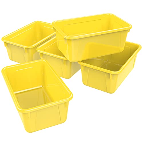 Image of Storex Small Cubby Bins - Plastic Storage Containers for Classroom, 12.2 x 7.8 x 5.1 inches, Class Yellow, 5-Pack (62418A05C)