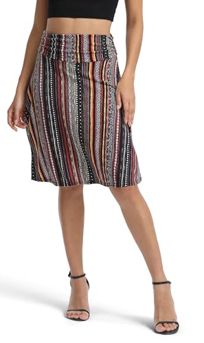 Image of Urban CoCo Women's Ruched High Waist Knee Length Jersey A-Line Stretchy Flared Casual Skirt