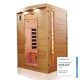 Dewello® Infrarotkabine Infrarotsauna Pierson 135cm x 105cm 1-2 Personen aus Hemlock Holz mit Vollspektrumstrahler, Bodenstrahler, LED-Farblicht, Bluetooth, FM,MP3,USB