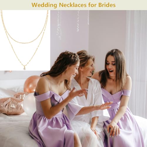 8 Pcs Bridesmaid Necklace Set, Gold Necklace Wedding Gift Bag Bridesmaid Proposal Necklaces Dainty Wedding Jewelry Necklaces for Women 7