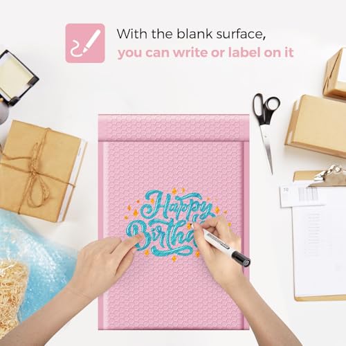 Image of Fuxury Bubble Mailers 10.5x16#5 Light Pink,Self Seal Strong Adhesive Poly Padded Envelopes,Waterproof Bubble Mailing Envelopes,Cushioning Packaging Bags for Books,Clothes, Makeup Supplies 250 Pack