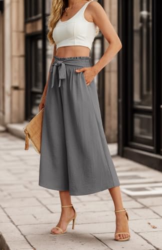 Image of IWOLLENCE Women Flowy Loose Wide Leg Pant Summer Beach Casual Trousers high Waist Adjustable Knot Business Work Casual Pants
