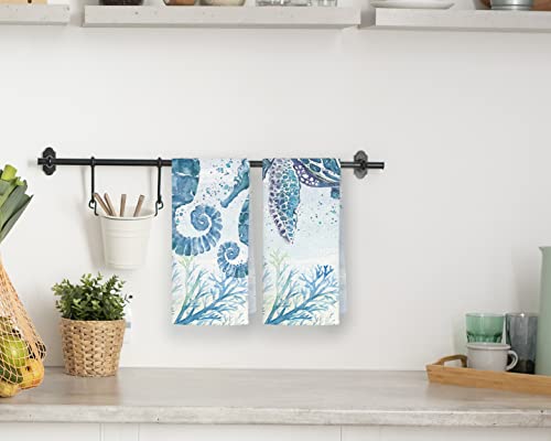 Qodung Watercolor Ocean Animals Soft Absorbent Hand Bathroom Towel 16X24 Inch Set Of 4,Blue Marine Life Sea Creatures Decorative Absorbent Drying Cloth Hand Towels Tea Towels For Bathroom Kitchen #TOP2