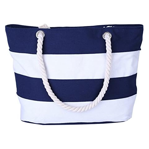 Nevenka Canvas Tote Beach Bag With Zipper Top Handle Handbag Shoulder Bags Shopping Bag (Style 1, Blue White) Cover
