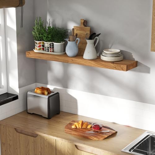 Image of Fun Memories 40 inch Wall Mounted Floating Shelves, Natural Elm Wood, 1 Pack