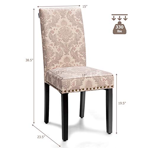 Giantex Upholstered Dining Chairs Set Of 2, Linen Fabric Side Chairs W/Wood Legs, Soft Padded Seat, Nailhead Trim, Armless Parsons Dining Chair, Ideal For Dining Room, Kitchen, Living Room (Pattern) #TOP5