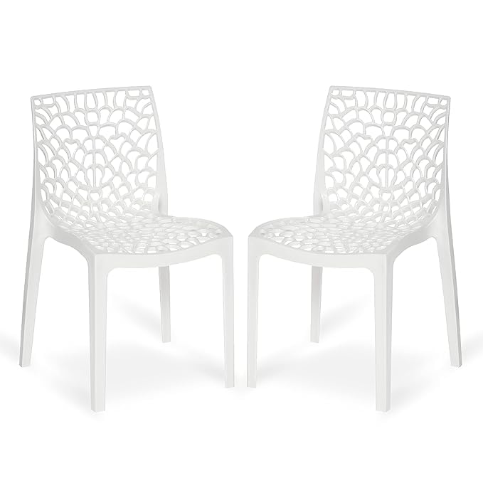 Comfort Creation Wave Stylish Heavy Duty | Stackable | Armless | for Garden and Cafeteria Plastic Cafeteria Chair (White 2)-image-25