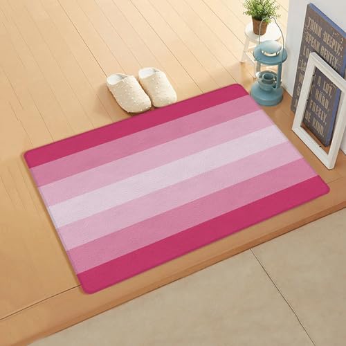 Gradual Pink Stripes Kitchen Bath Door Mat Cushioned Runner Rug,Washable Welcome Floor Sink Antifatigue Mat,Waterproof & Non-Slip Comfort Standing Doormat,Pastoral Contemporary Geometric 18