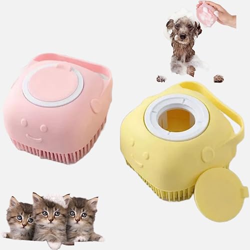 2-Pieces Pack Of Dog Bath Brush Cat Bath Brush, Pet Grooming Soothe Massage Brush With Shampoo Dispenser Soft Silicone Bristle, Dog Brush For Shedding, Dog Cat Grooming Bath Brush #TOP24