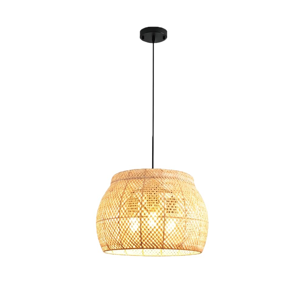 Kitchen Pendant Light Boho Hand Woven Living Room Hanging Lamp Pastoral Bamboo Weaving Pendant Lamp With Adjustable Suspension Line Natural Bamboo Chandelier Chinese Style Study Light Fixture YNAHZAOK