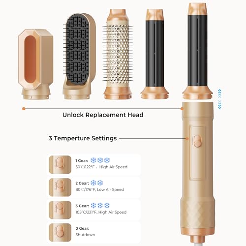 Image of 5 in ONE Blow Dryer Brush,Air Curling Iron Round Brush Blow Dryer 800W,Ionic Hair Dryer Brush for Women, Hot Air Brush Hair Styling Tools 100-120V