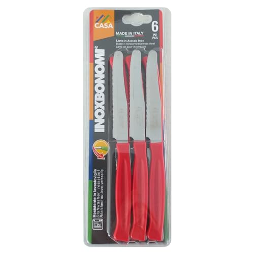 Coltello da Tavola 6 Pz ROSSO con lama in acciaio inox Prodotto Interamente in Italia InoxBonomi