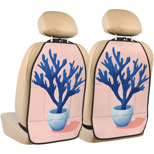 Abstract Blue Plants Minimalistic Car Seat Back Kick Protectors,2 Pack Kick Mats with Storage Pockets for Vehicles to Protect from Dirt Mud Scratches