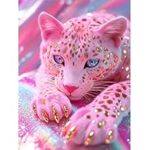 wavaiov 5D Diamond Painting Kits for Adults, Pink Leopard Diamond Art Kit for Beginner, DIY Full Round Drill Animal Diamond Art Craft Kits for Home Decor 12x16 Inch