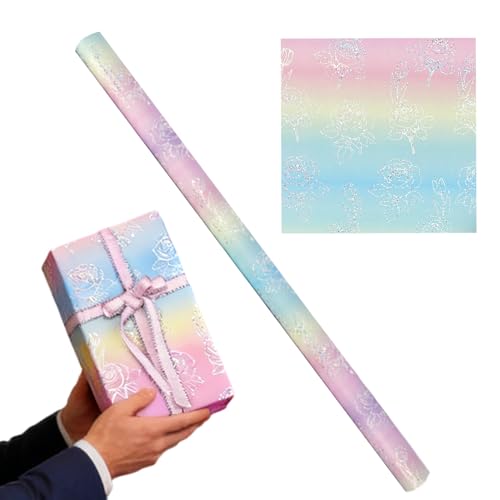 Hojas de regalo | Hojas degradadas iridiscentes para el día de San Valentín, rollo de papel de regalo festivo | Para reuniones familiares, celebraciones de temporada, bodas, fiestas de cumpleaños