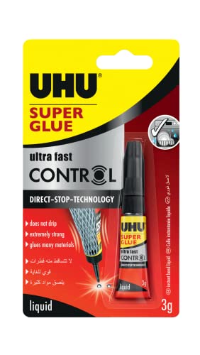 UHU SUPER GLUE CONTROL extra fast and strong clear liquid clean and precise application no spill mechanism Tube 3 g Transparent
