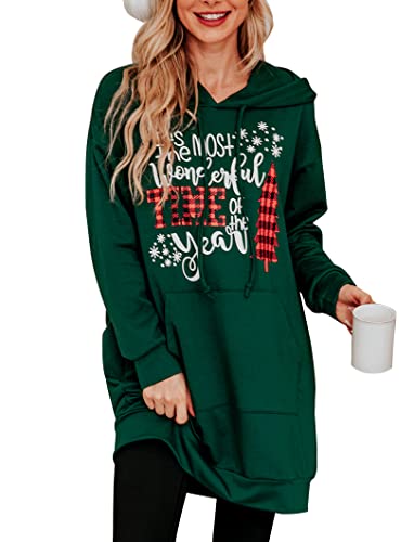 Image of Quenteen Women Hoodies Dress Hooded Sweatshirts Dress Casual Long Sleeve Tunic Dress Oversized Sweatshirts with Pocket